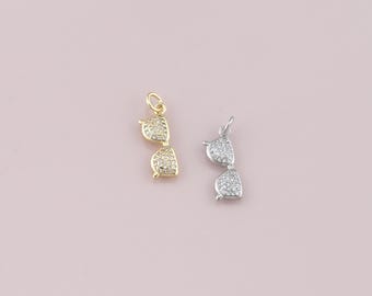 18K Gold Filled Glasses Pendant,CZ Micro Pave Sunglasses Charm Bracelet Necklace for DIY Jewelry Making Supply