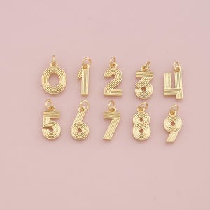 18K Gold Filled Number Pendant,Dainty Number Charm Bracelet Necklace for DIY Jewelry Making Supply