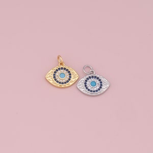 18K Gold Filled Evil Eye Pendant,CZ Micro Pave Evil Eye Charm Bracelet Necklace for DIY Jewelry Making Supply