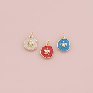 18K Gold Filled Turtle Pendant,Enamel Turtle Charm Bracelet Necklace for DIY Jewelry Making Supply