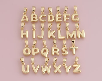 18K Gold Filled letter Pendant,Mini Fat Initial Charm Bracelet Necklace for DIY Jewelry Making Supply