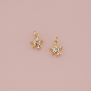 18K Gold Filled Starfish Pendant,CZ Micro Pave Ocean Charm Bracelet Necklace for DIY Jewelry Making Supply