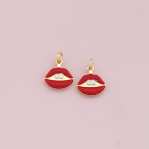 18K Gold Filled Lips Pendant,Enamel Lips Charm Bracelet Necklace for DIY Jewelry Making Supply