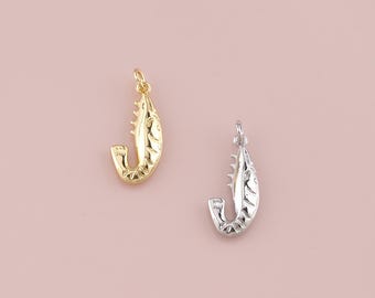 18K Gold Filled shrimp Pendant,shrimp Charm Bracelet Necklace for DIY Jewelry Making Supply