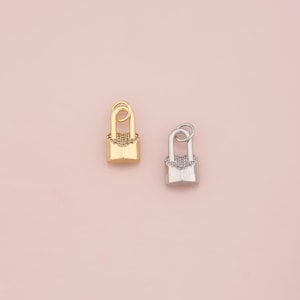 18K Gold Filled Lock Pendant,CZ Micro Pave Lock Charm Bracelet Necklace for DIY Jewelry Making Supply