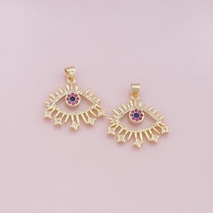 18K Gold Filled Star Evil Eye Pendant,CZ Micro Pave Evil Eye Charm Bracelet Necklace for DIY Jewelry Making Supply