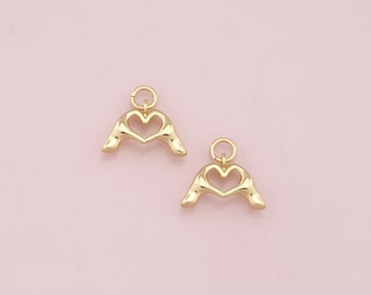 18K Gold Filled Hand Gesture Pendant,Heart Charm Bracelet Necklace for DIY Jewelry Making Supply