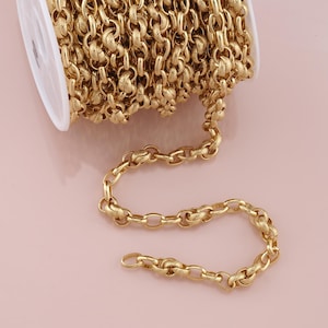 Gold Rollo Chain,18K Gold Filled Oval Chain for Necklace Bracelet DIY Jewelry Making Supply
