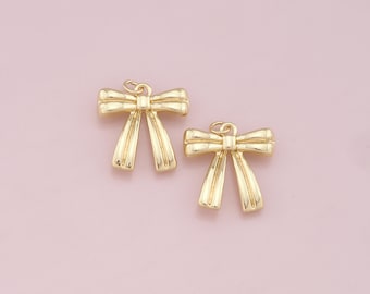 18K Gold Filled Bow Pendant,Dainty Bow Charm Bracelet Necklace for DIY Jewelry Making Supply