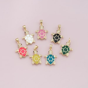 18K Gold Filled Turtle Pendant,Enamel Turtle Charm Bracelet Necklace for DIY Jewelry Making Supply