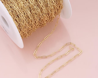 Gold Oval Kette, 18K Gold Filled Rechteck Büroklammer Kette für Halskette Armband DIY Schmuckherstellung Versorgung 3x9mm