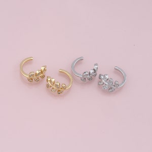 1pair 18K Gold Filled Dainty CZ leaf Hoop Earrings,CZ Ear Cuff No Piercing,Cartilage Earring,Ear Wrap Earrings