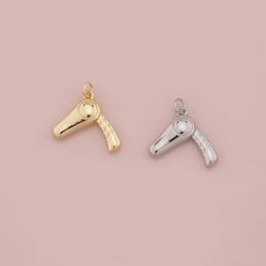 18K Gold Filled Hair Dryer Pendant,Dainty Hair Dryer Charm Bracelet Necklace for DIY Jewelry Making Supply
