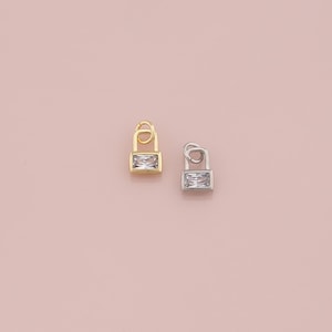 18K Gold Filled Lock Pendant,CZ Micro Pave Lock Charm Bracelet Necklace for DIY Jewelry Making Supply
