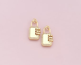Gold Key Lock Charms,18K Gold Filled Key Pendant,CZ Micro Pave Lock Charm Bracelet Necklace for DIY Jewelry Making Supply