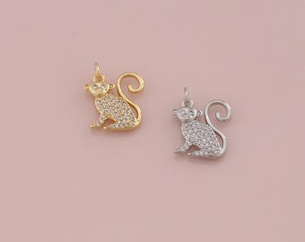18K Gold Filled CZ Monkey Pendant,Animal Charm Bracelet Necklace for DIY Jewelry Making Supply