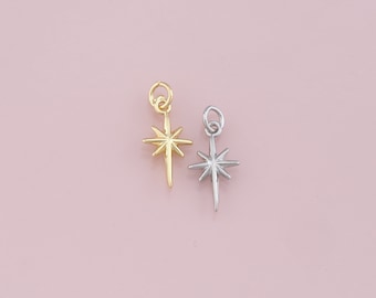 Gold Star Charms,18K Gold Filled Starburst Pendant,North Star Charm Bracelet Necklace for DIY Jewelry Making Supply