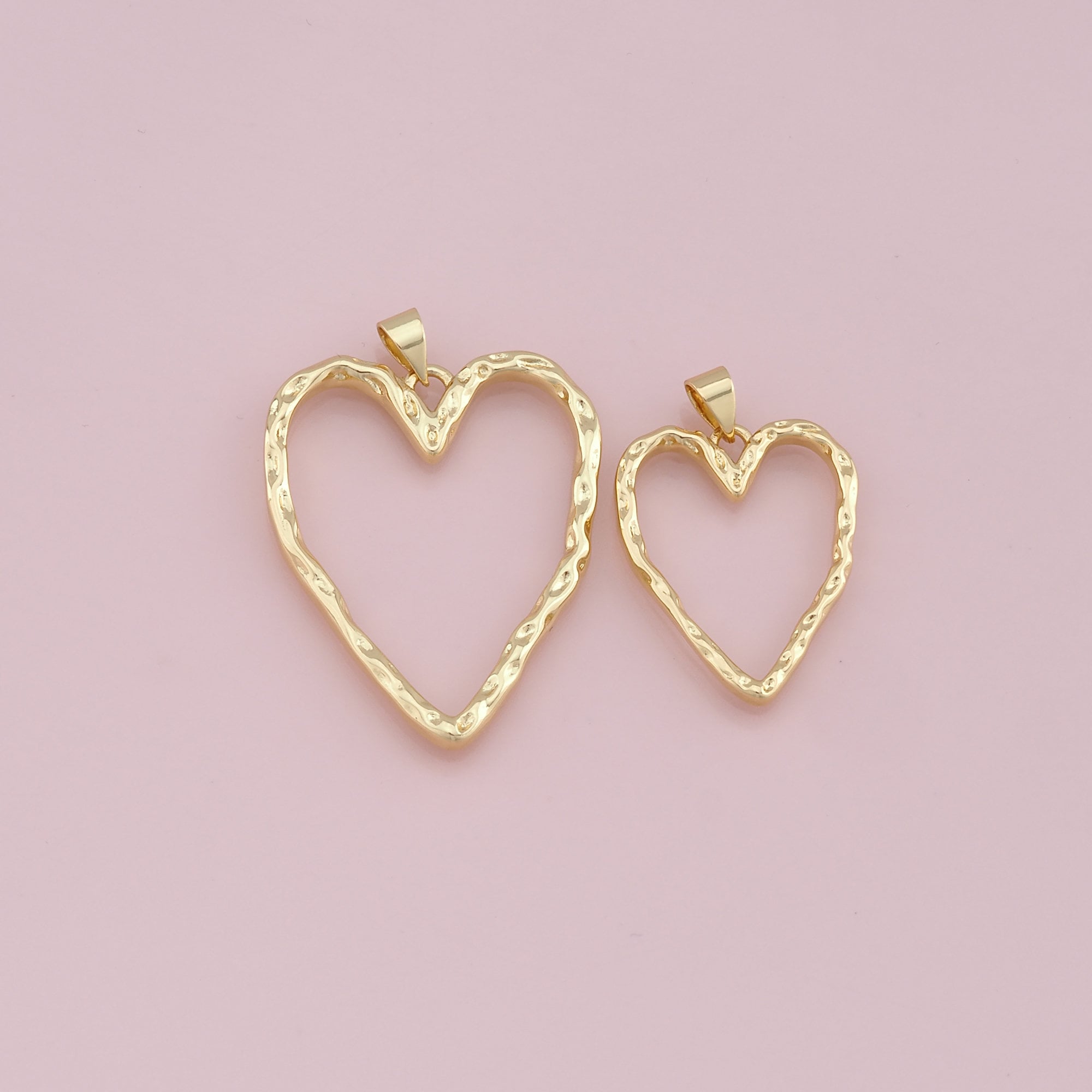 18K Gold Filled Heart Pendant,Heart Hollow Charm Bracelet Necklace for DIY Jewelry Making Supply