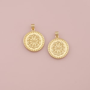 18K Gold Filled Round Pendant,Dainty Round Charm Bracelet Necklace for DIY Jewelry Making Supply