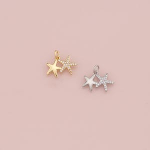 18K Gold Filled Starfish Pendant,CZ Micro Pave Ocean Charm Bracelet Necklace for DIY Jewelry Making Supply