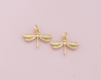18K Gold Filled Dragonfly Pendant,Dainty Dragonfly Charm Bracelet Necklace for DIY Jewelry Making Supply