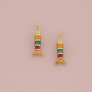 18K Gold Filled Fish Pendant,Enamel Fish Charm Bracelet Necklace for DIY Jewelry Making Supply