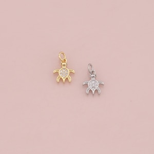 18K Gold Filled Turtle Pendant,CZ Micro Pave Turtle Charm Bracelet Necklace for DIY Jewelry Making Supply
