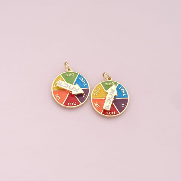 Gold Spinner Fuck Charms,18K Gold Filled Mood Pendant,Funny Colorful Enamel Charm Bracelet Necklace for DIY Jewelry Making Supply (spins)