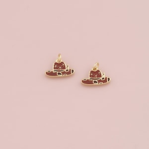 18K Gold Filled Cowboy Hat Pendant,Enamel Hat Charm Bracelet Necklace for DIY Jewelry Making Supply