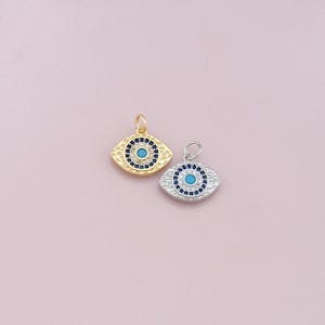 18K Gold Filled Evil Eye Pendant,CZ Micro Pave Evil Eye Charm Bracelet Necklace for DIY Jewelry Making Supply