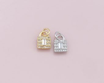 18K Gold Filled Key Pendant,CZ Micro Pave Lock Charm Bracelet Necklace for DIY Jewelry Making Supply