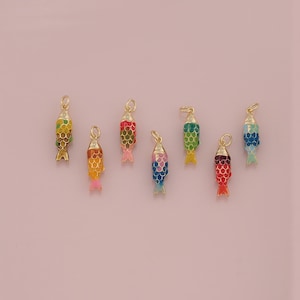 18K Gold Filled Fish Pendant,Enamel Fish Charm Bracelet Necklace for DIY Jewelry Making Supply