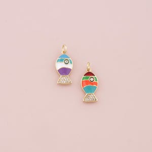 18K Gold Filled Fish Pendant,Enamel Fish Charm Bracelet Necklace for DIY Jewelry Making Supply