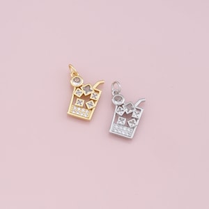 Ciondolo con bevande gold-filled in oro 18k, collana con bracciale con ciondolo a forma di coppa CZ con micro pavé per la creazione di gioielli fai da te