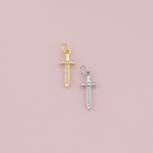18K Gold Filled CZ Micro Pave Sword Pendant,Dainty Sword Charm Bracelet Necklace for DIY Jewelry Making Supply