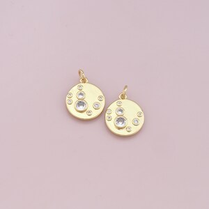 18K Gold Filled Round Pendant,CZ Round Charm Bracelet Necklace for DIY Jewelry Making Supply