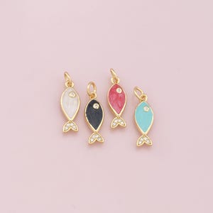18K Gold Filled Enamel Fish Pendant,Kawaii Charm Bracelet Necklace for DIY Jewelry Making Supply