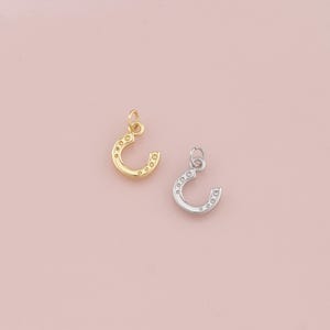 18K Gold Filled Horseshoe Pendant,Dainty Horseshoe Charm Bracelet Necklace for DIY Jewelry Making Supply