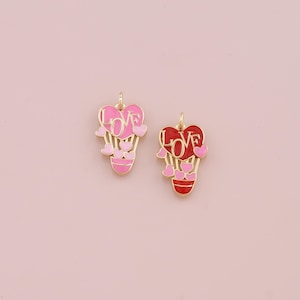 18K Gold Filled Love Hot Air Balloon Pendant,Enamel Hot Air Balloon Charm Bracelet Necklace for DIY Jewelry Making Supply