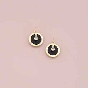 18K Gold Filled Round Pendant,Enamel Round Charm Bracelet Necklace for DIY Jewelry Making Supply