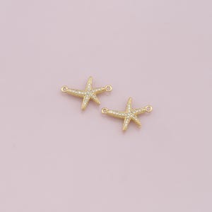 18K Gold Filled Starfish Pendant,Sea Star Connector,CZ Micro Pave Starfish Charm Bracelet Necklace for DIY Jewelry Making Supply