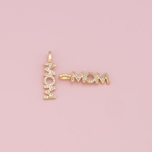 18K Gold Filled Mom Pendant,CZ Micro Pave Mom Charm Bracelet Necklace for DIY Jewelry Making Supply