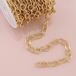 Gold Twist Chain,18K Gold Filled Oval Chain for Necklace Bracelet DIY Jewelry Making Supply