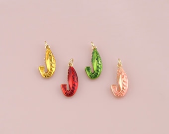 18K Gold Filled Enamel shrimp Pendant,shrimp Charm Bracelet Necklace for DIY Jewelry Making Supply