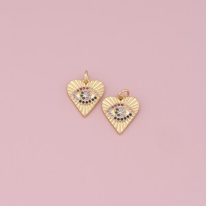 18K Gold Filled Heart Evil Eye Pendant,CZ Micro Pave Evil Eye Charm Bracelet Necklace for DIY Jewelry Making Supply