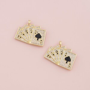 18K Gold Filled Spielkarte Anhänger, CZ Micro Pave Poker Charm Armband Halskette für DIY Schmuckherstellung Versorgung