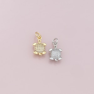 18K Gold Filled Turtle Pendant,CZ Micro Pave Turtle Charm Bracelet Necklace for DIY Jewelry Making Supply