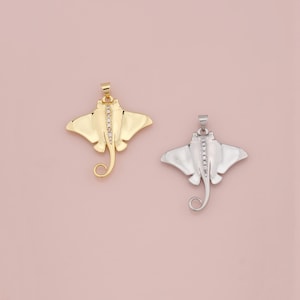 18K Gold Filled Manta Ray Pendant,CZ Micro Pave Manta Ray Charm Bracelet Necklace for DIY Jewelry Making Supply