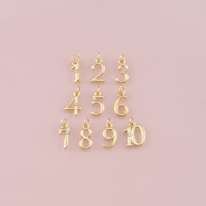 18K Gold Filled Number Pendant,Dainty Number Charm Bracelet Necklace for DIY Jewelry Making Supply