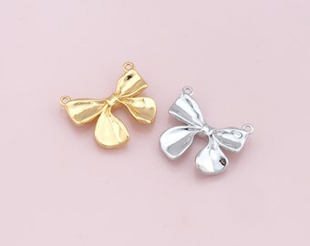 18K Gold Filled Bow Pendant,Bow Charm Bracelet Necklace for DIY Jewelry Making Supply